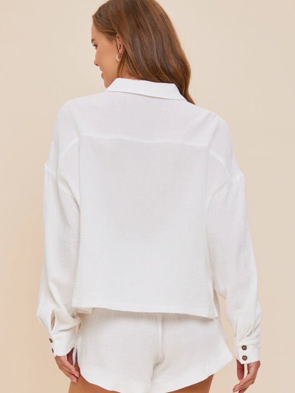 Mustard Seed White 100% cotton gauze pocket button shirt top VGUC medium - Picture 3 of 15